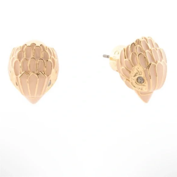 Kurt Geiger Enamel Pink Eagle Head Stud Earrings w/ Dust Pouch - Picture 2 of 4